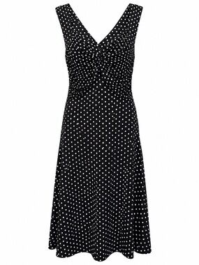Papillon Black White Polka Dot Ruched Dress Size Large